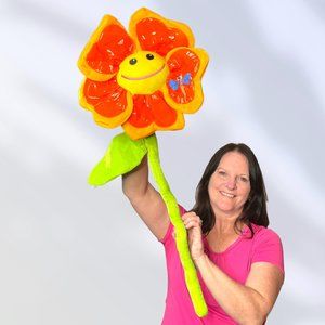 RARE Smiley Face Flower‎ Bendable Poseable 30" Plush Plastic Trim Stuffed Toy